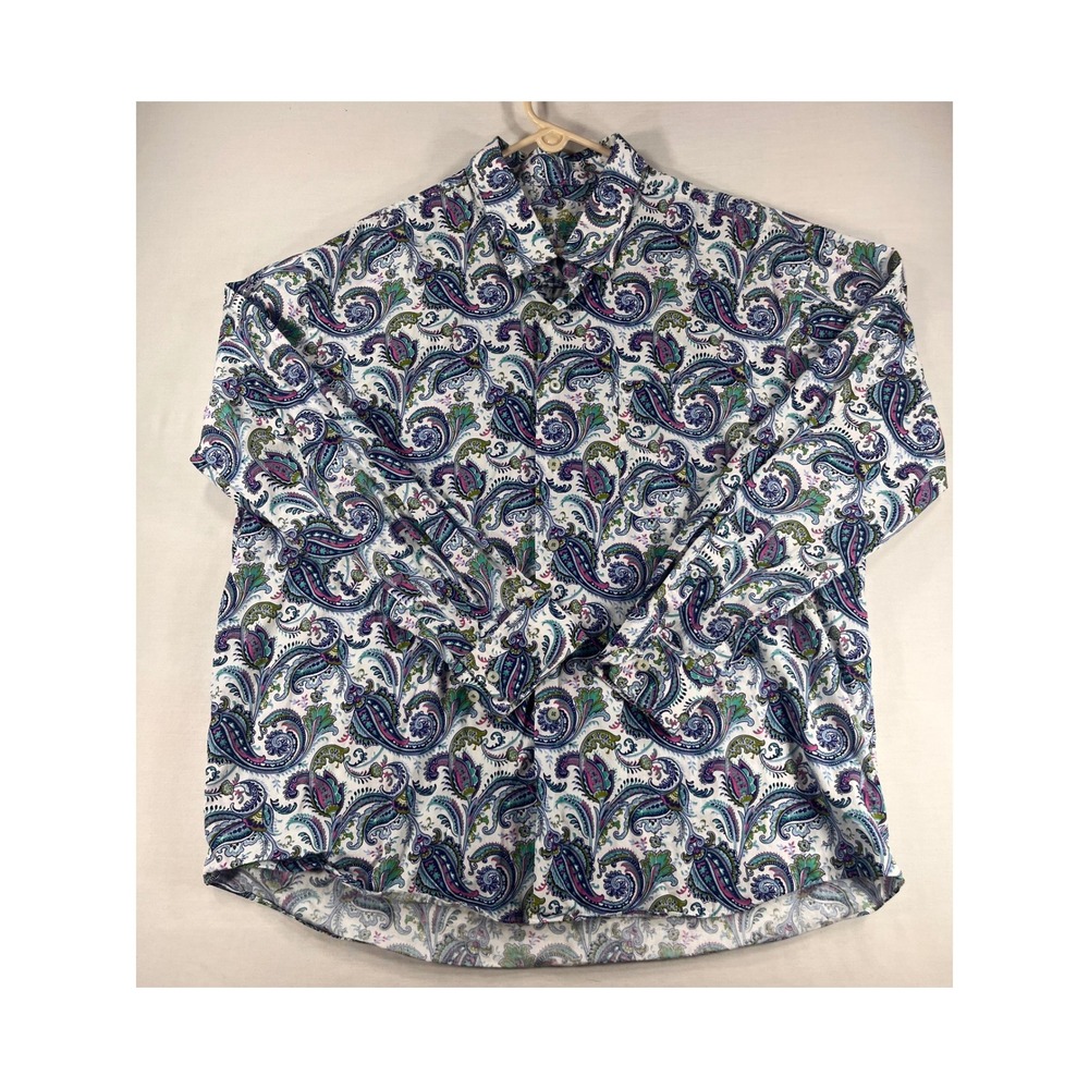 Alan Flusser Mens XXL Paisley Dress Shirt White Blue Pink Cotton Long Sleeve XXL